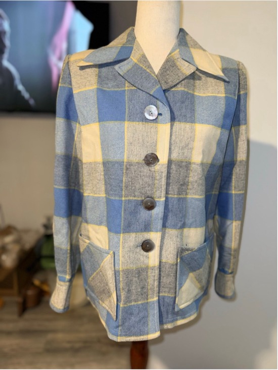 Pendleton Jackets & Blazers - Vintage 1950s Pendleton Womens '49er Wool Jacket Plaid Gray Yellow Blue Padded S